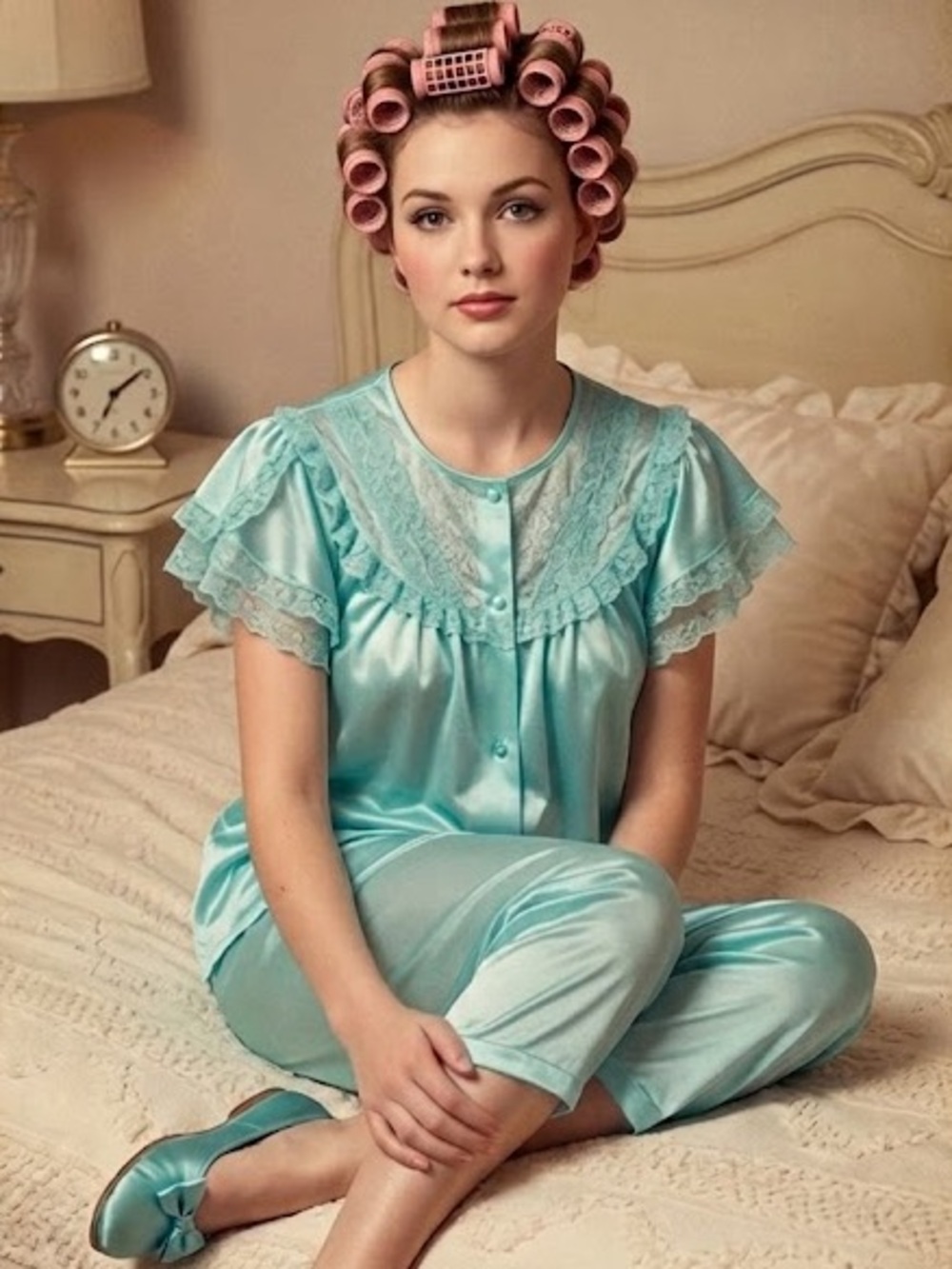 VTG Nancy King Lingerie Lace trim pj top